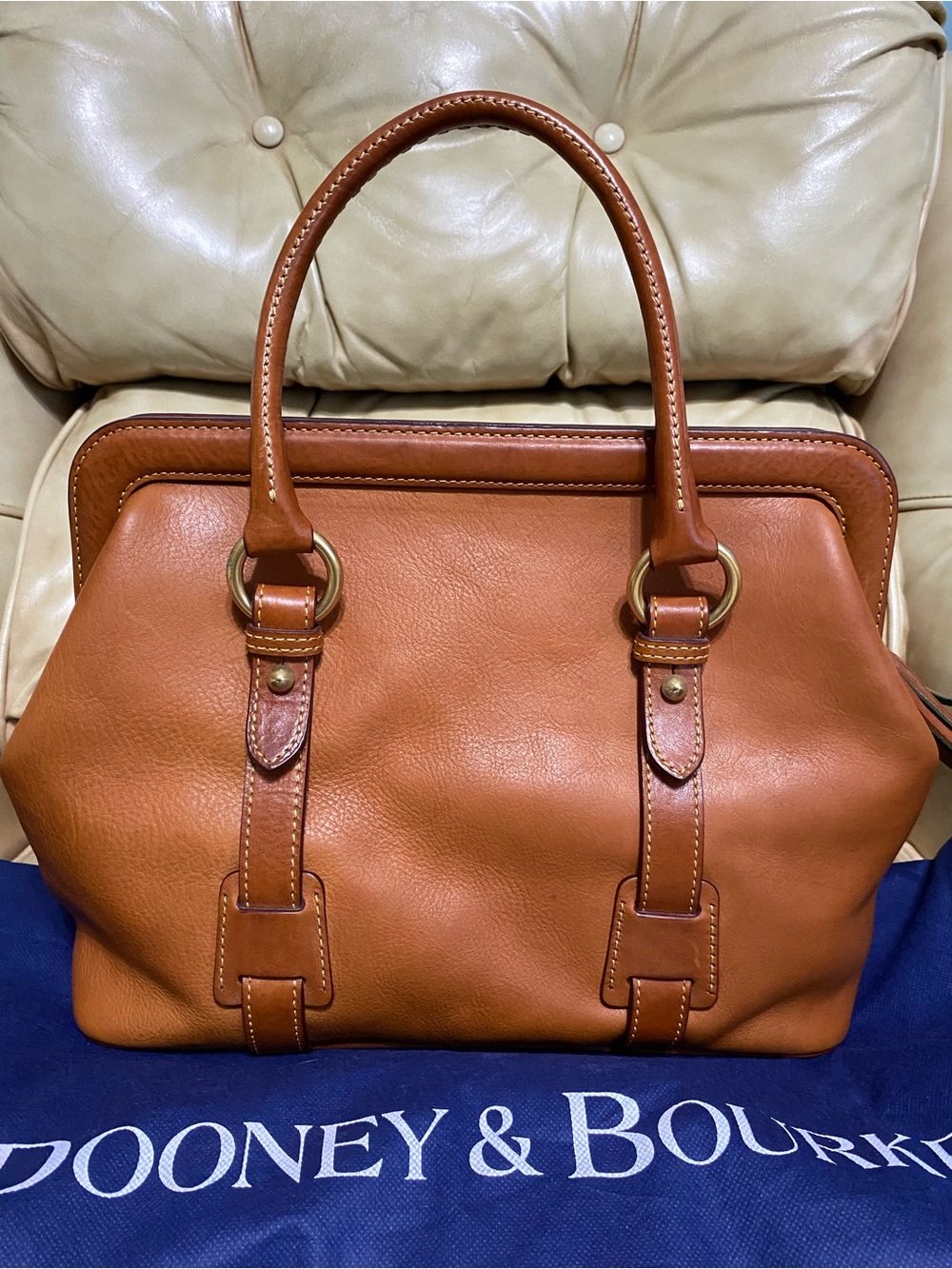 Dooney & Bourke LARGE Framed Doctor Bag Florentine Mitchell Leather Whipstitch - Picture 2 of 16